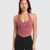 Hot Gymshark Halter Neck Cami with Shelf WashedBerryPink