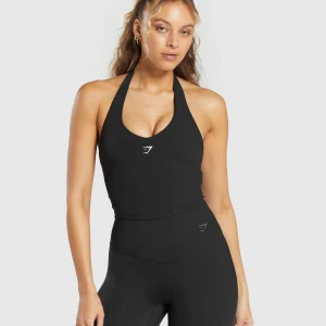 Online Gymshark Halter Neck Cami with Shelf Black