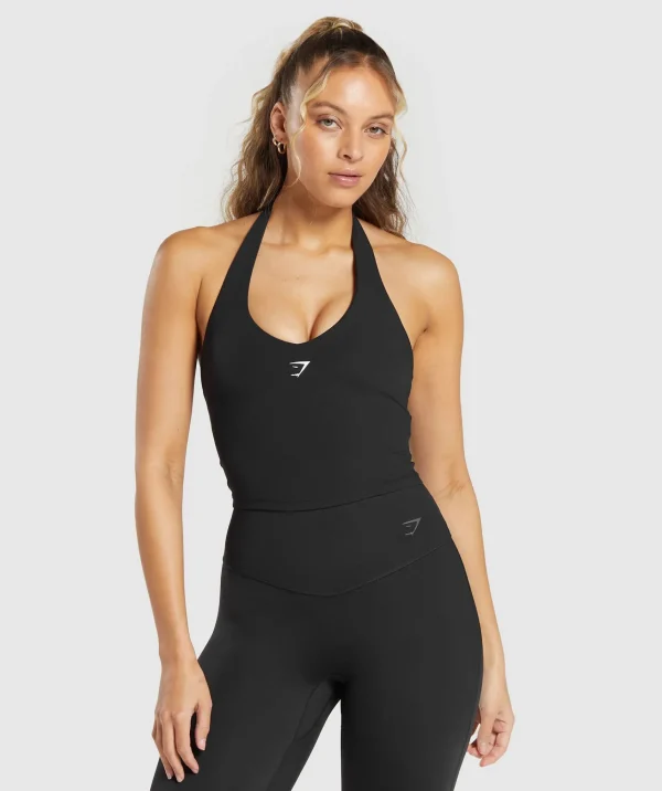 Online Gymshark Halter Neck Cami with Shelf Black