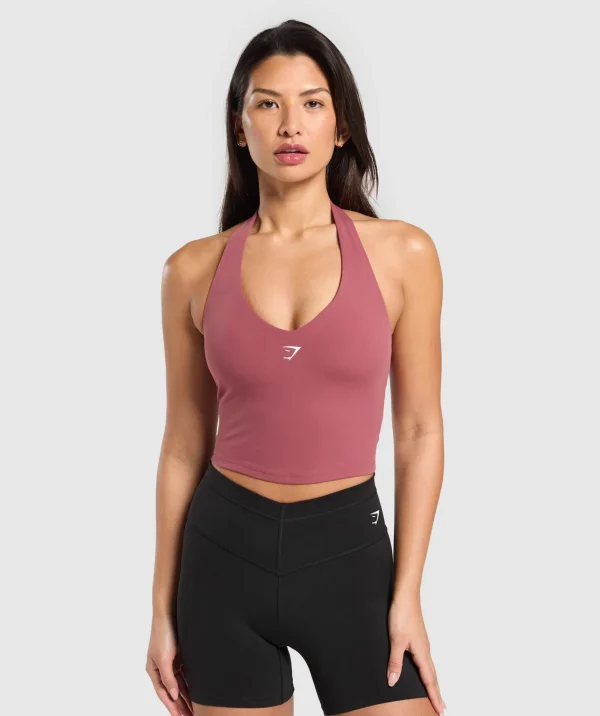 Hot Gymshark Halter Neck Cami with Shelf WashedBerryPink