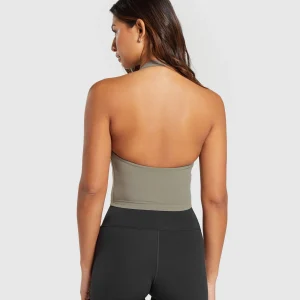 New Gymshark Halter Neck Cami with Shelf LinenBrown