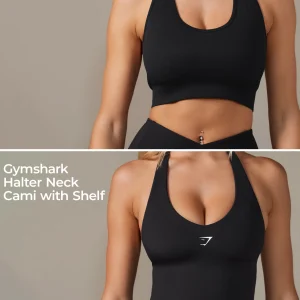 Online Gymshark Halter Neck Cami with Shelf Black