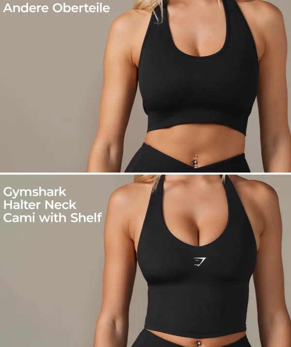 Online Gymshark Halter Neck Cami with Shelf Black