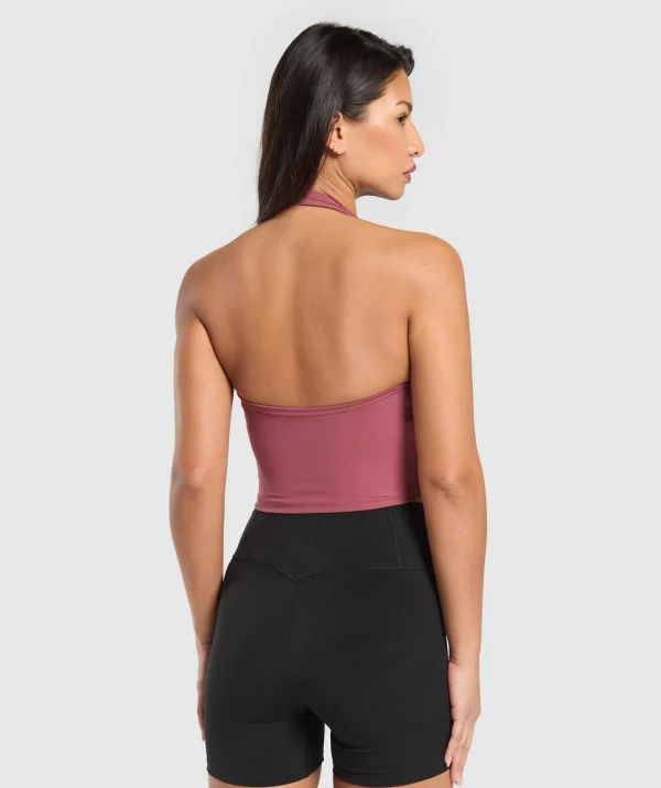 Hot Gymshark Halter Neck Cami with Shelf WashedBerryPink