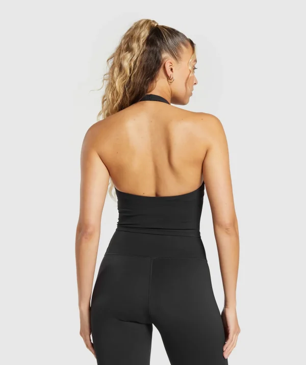 Online Gymshark Halter Neck Cami with Shelf Black