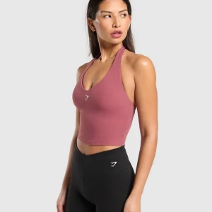 Hot Gymshark Halter Neck Cami with Shelf WashedBerryPink