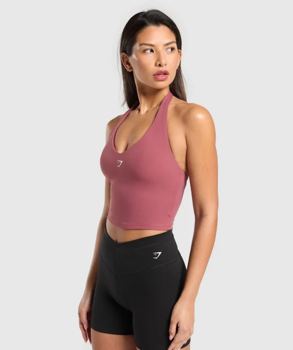 Hot Gymshark Halter Neck Cami with Shelf WashedBerryPink