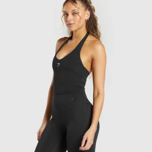 Online Gymshark Halter Neck Cami with Shelf Black