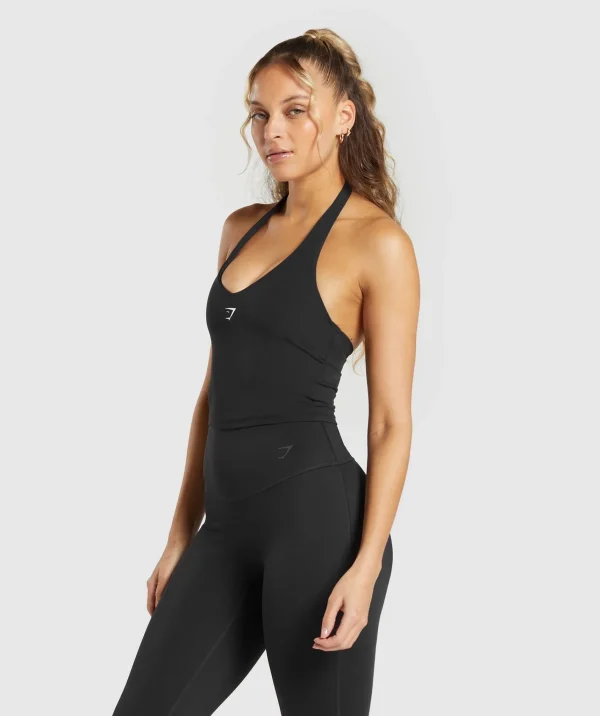 Online Gymshark Halter Neck Cami with Shelf Black