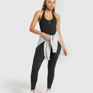 Online Gymshark Halter Neck Cami with Shelf Black