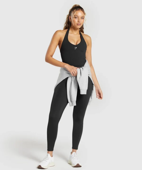 Online Gymshark Halter Neck Cami with Shelf Black