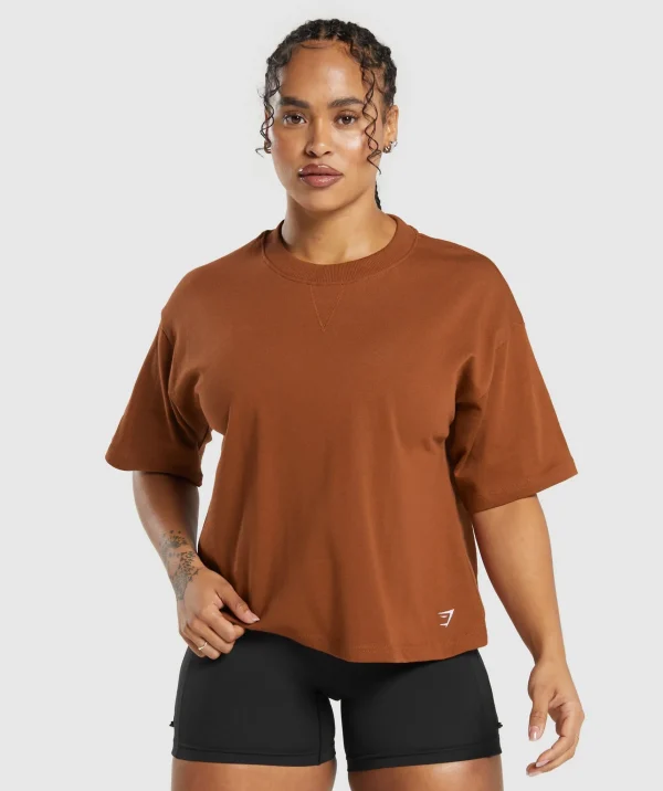 Clearance Gymshark Heavyweight Cotton T-Shirt CopperBrown