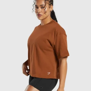 Clearance Gymshark Heavyweight Cotton T-Shirt CopperBrown