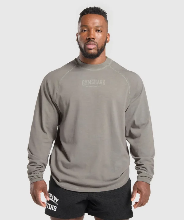 Best Gymshark Heavyweight Long Sleeve T-Shirt MetalGrey/AsphaltGreyWash