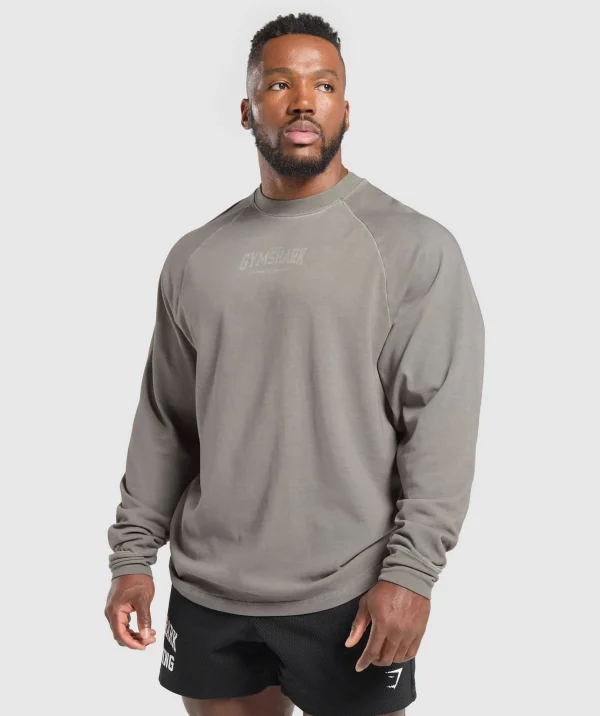 Best Gymshark Heavyweight Long Sleeve T-Shirt MetalGrey/AsphaltGreyWash