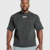 Hot Gymshark Heavyweight Rib Short Sleeve Crew AsphaltGrey