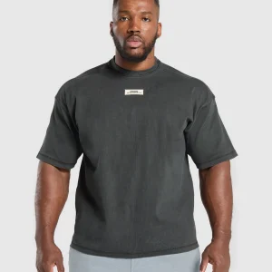 Hot Gymshark Heavyweight Rib Short Sleeve Crew AsphaltGrey