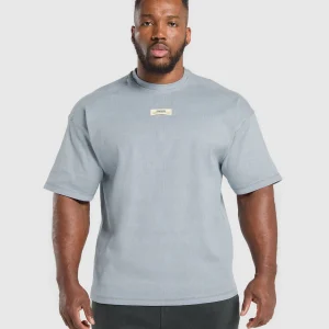 New Gymshark Heavyweight Rib Short Sleeve Crew DenimGrey