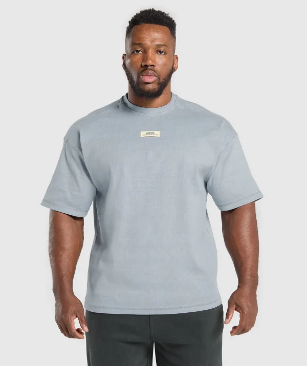 New Gymshark Heavyweight Rib Short Sleeve Crew DenimGrey