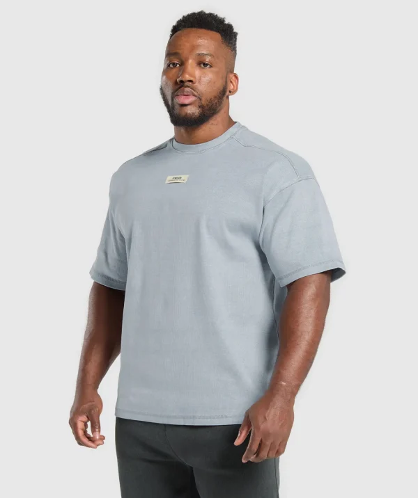 New Gymshark Heavyweight Rib Short Sleeve Crew DenimGrey