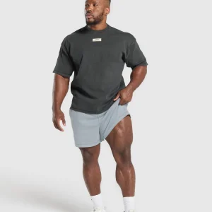 Hot Gymshark Heavyweight Rib Short Sleeve Crew AsphaltGrey