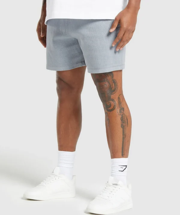 Hot Gymshark Heavyweight Ribbed Shorts DenimGrey