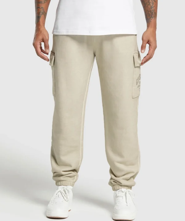 Hot Gymshark Heavyweight Washed Cargo Joggers PebbleGrey