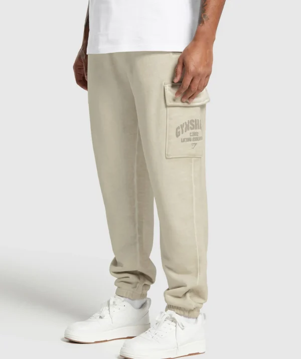 Hot Gymshark Heavyweight Washed Cargo Joggers PebbleGrey