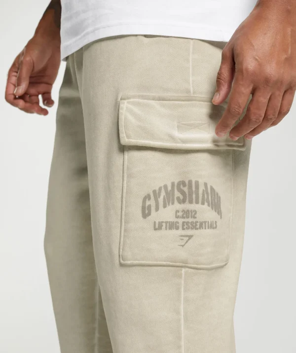Hot Gymshark Heavyweight Washed Cargo Joggers PebbleGrey