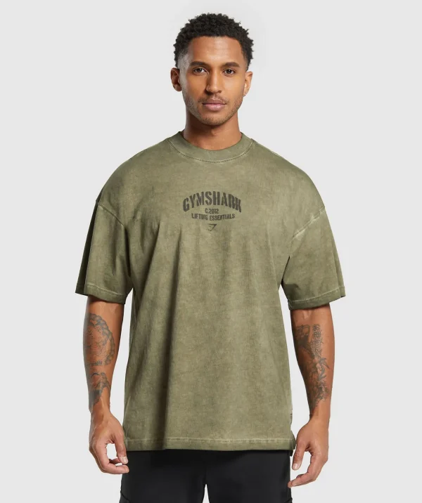 Discount Gymshark Heavyweight Washed T-Shirt UtilityGreen