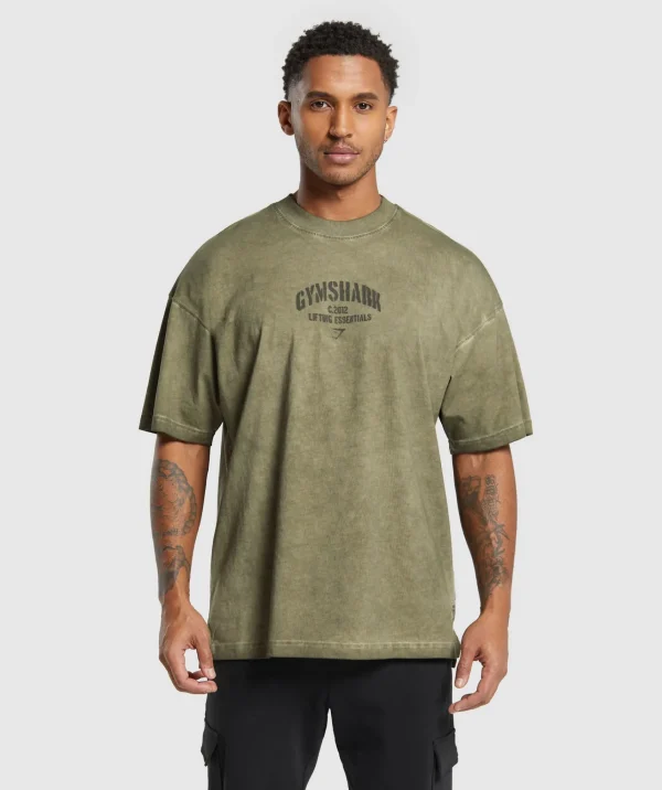 Discount Gymshark Heavyweight Washed T-Shirt UtilityGreen