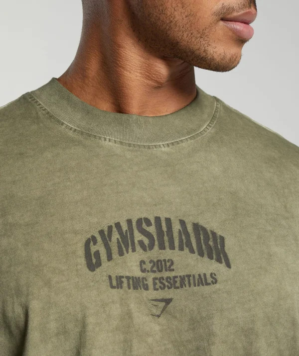 Discount Gymshark Heavyweight Washed T-Shirt UtilityGreen