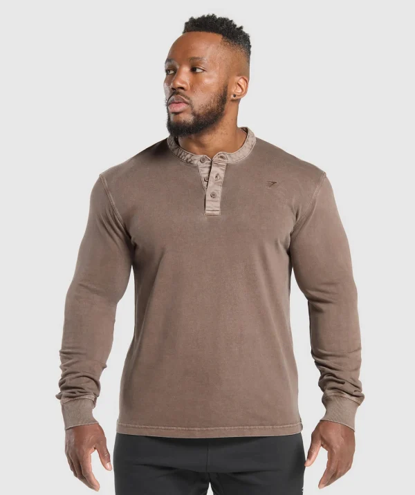 Best Gymshark Heavyweight Woven Collar Henley SoftBrown