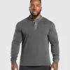 Fashion Gymshark Heavyweight Woven Collar Henley Black