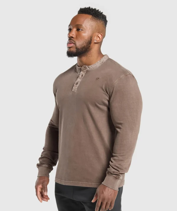 Best Gymshark Heavyweight Woven Collar Henley SoftBrown