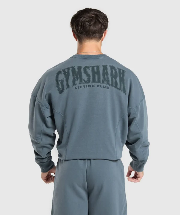 Discount Gymshark Heritage Washed Crew TitaniumBlue