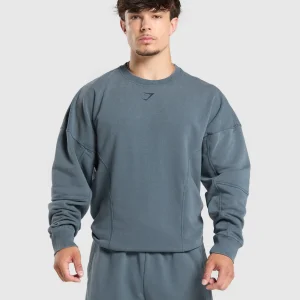 Discount Gymshark Heritage Washed Crew TitaniumBlue