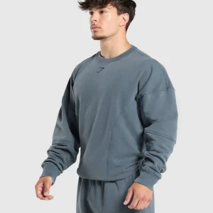 Discount Gymshark Heritage Washed Crew TitaniumBlue