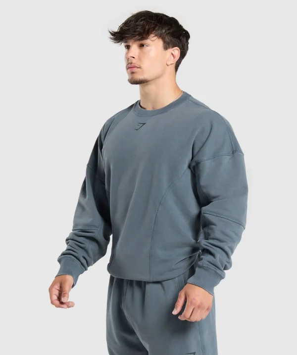 Discount Gymshark Heritage Washed Crew TitaniumBlue