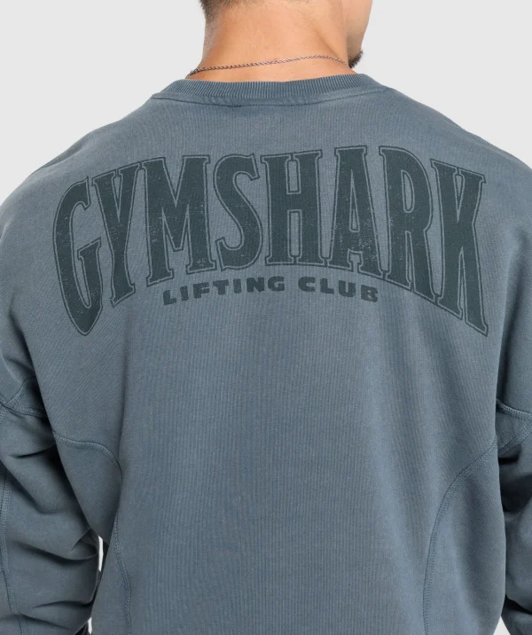 Discount Gymshark Heritage Washed Crew TitaniumBlue