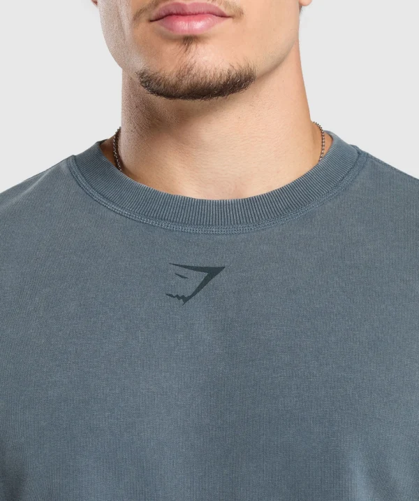 Discount Gymshark Heritage Washed Crew TitaniumBlue