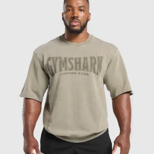 Hot Gymshark Heritage Washed Short Sleeve Crew UtilityGreen