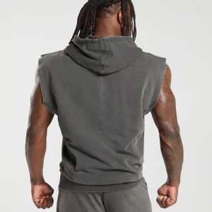 Clearance Gymshark Heritage Washed Sleeveless Zip Hoodie OnyxGrey