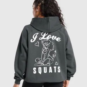 Online Gymshark I Love Squats Hoodie AsphaltGrey