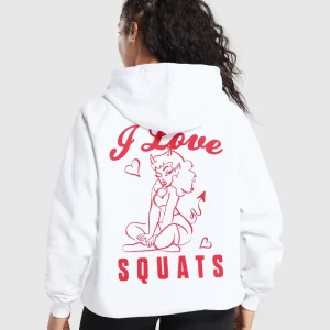 Clearance Gymshark I Love Squats Hoodie White