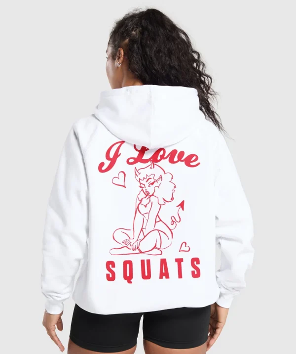 Clearance Gymshark I Love Squats Hoodie White