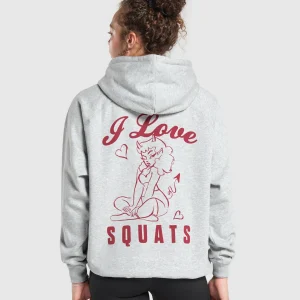 Hot Gymshark I Love Squats Hoodie LightGreyCoreMarl