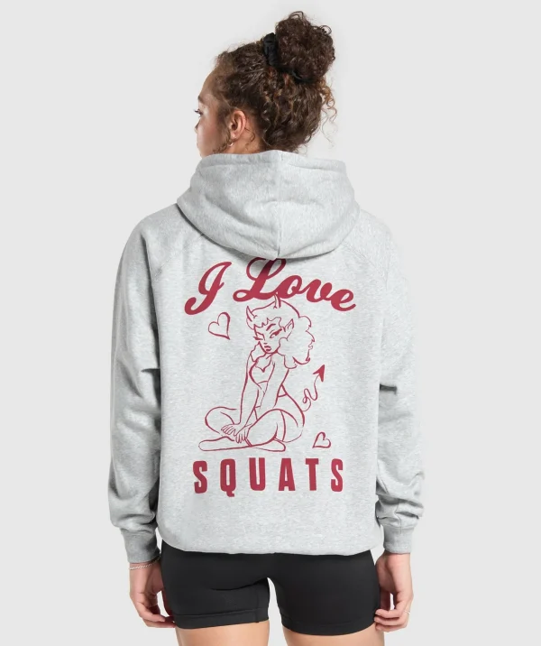 Hot Gymshark I Love Squats Hoodie LightGreyCoreMarl