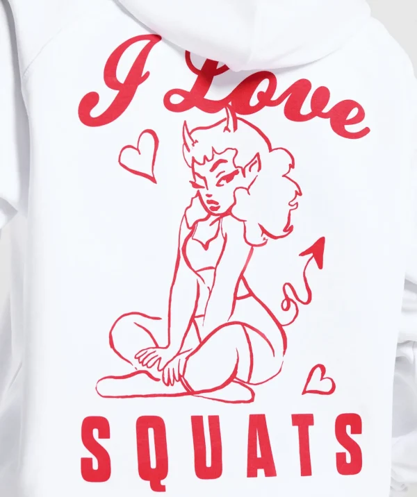 Clearance Gymshark I Love Squats Hoodie White