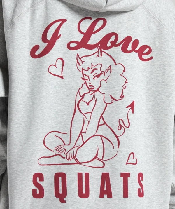 Hot Gymshark I Love Squats Hoodie LightGreyCoreMarl